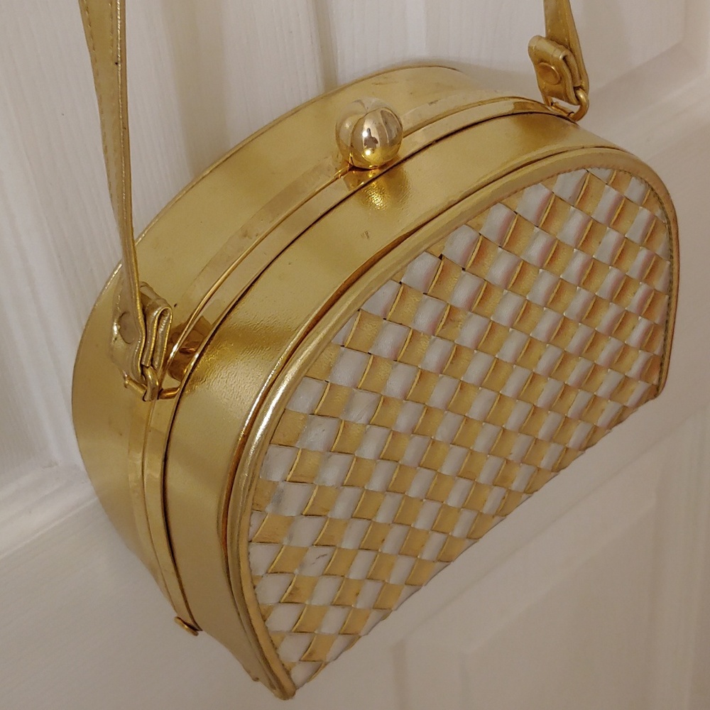 Vintage gold woven leather box crossbody  bag